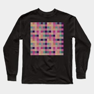 Mod Distressed Square Pattern Pink Purple Long Sleeve T-Shirt